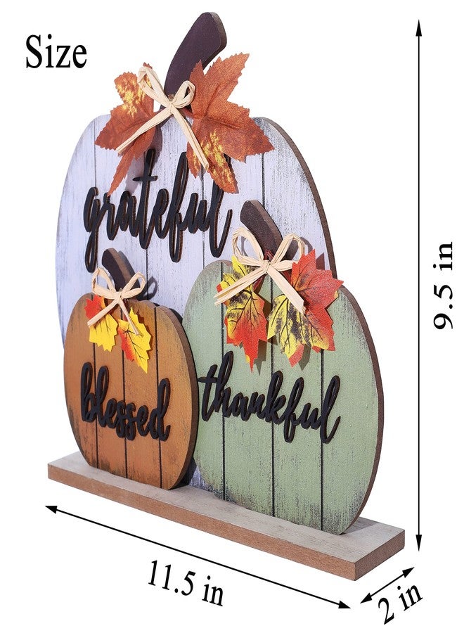 CYNOSA Fall Decorations for Home Blessed Grateful Thankful Fall Decor Wooden Pumpkin Tabletop Signs for Home Thanksgiving Farmhouse Living Room Harvest - Image 5